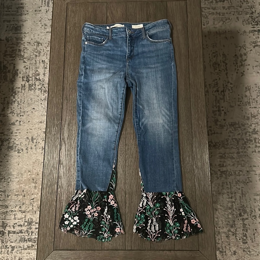 Pilcro Flared Embroidered Floral Tulle Jean - Picture 1 of 12